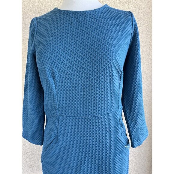 Boden Agnes Dress Womens 10 Blue Jacquard Textured Stretch Deep Pockets - Picture 3 of 10